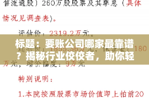 标题：要账公司哪家最靠谱？揭秘行业佼佼者，助你轻松追回欠款